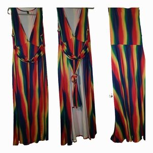 Rainbow Stripe Sleeveless Maxi Dress - Vibrant Multicolor